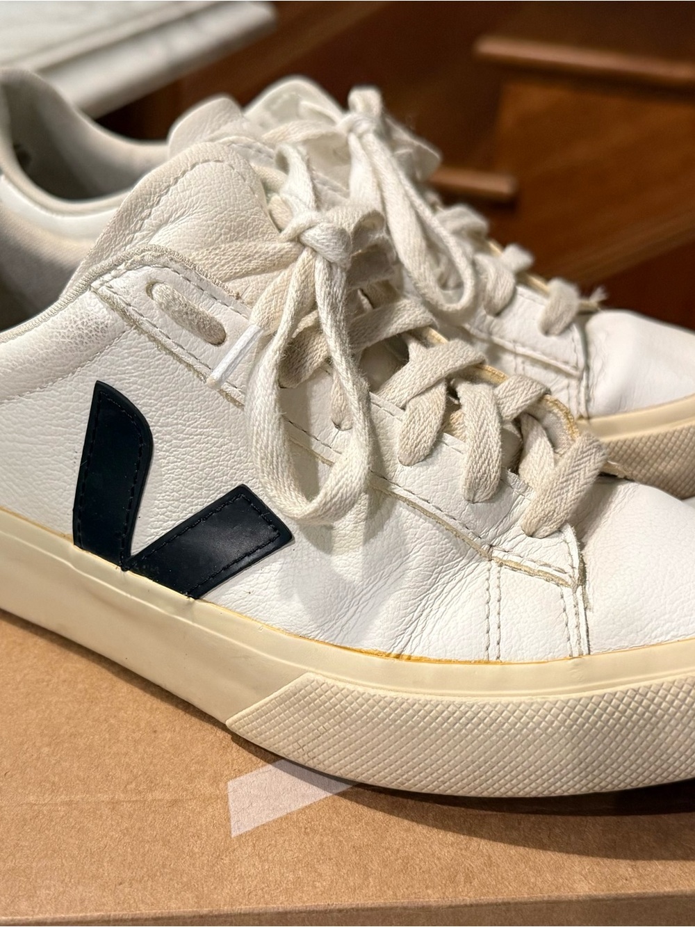 Veja White Leather Sneakers with Black V Logo